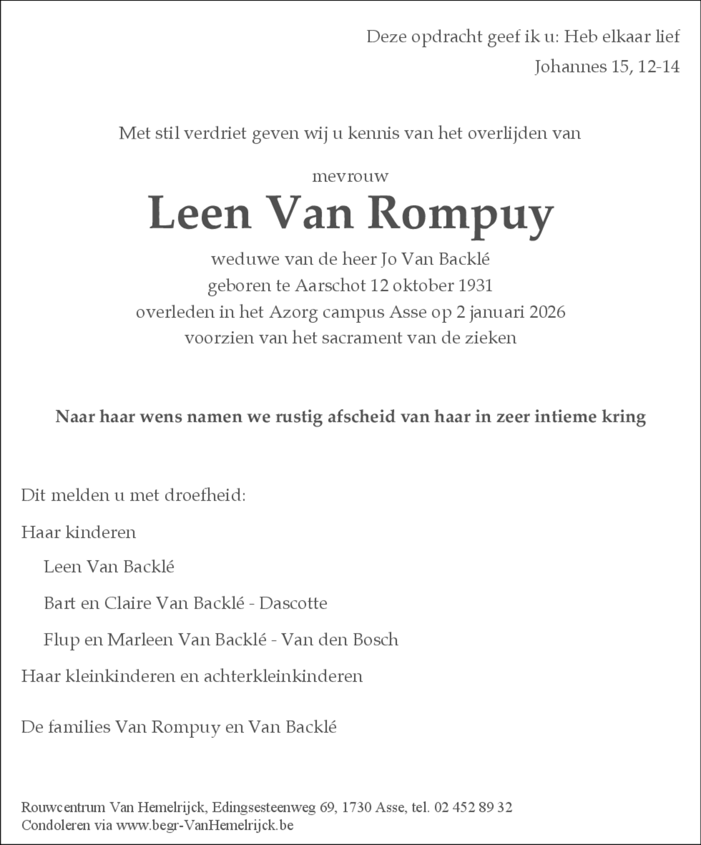 Leen Van Rompuy, 94 jaar | De Standaard