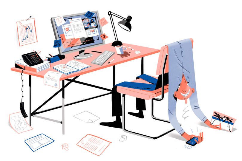 **EMBARGO: No electronic distribution, Web posting or street sales before MONDAY 3:01 a.m. ET SEPT. 6, 2021. No exceptions for any reasons. EMBARGO set by source.**
ÒOperation ChillaxÓ: Companies are trying to combat burnout from working remotely by offering more time off and other perks. (Antonio Sortino/The New York Times)
ÑFOR EDITORIAL USE ONLY WITH NYT STORY COMPANIES BURNOUT BREAKS BY TIFFANY HSU AND LAUREN HIRSCH FOR SEPT. 5, 2021. ALL OTHER USE PROHIBITED. --
