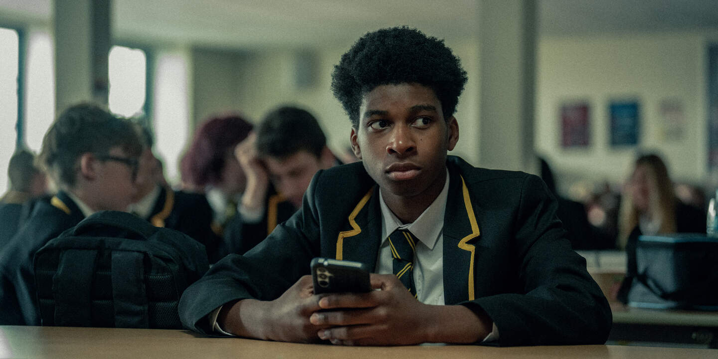 Adolescence. Amari Jayden Bacchus as Adam Bascombe in Adolescence. Cr. Courtesy of Ben Blackall/Netflix © 2024