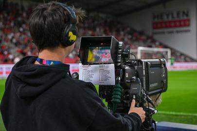 a camera man of DAZN pictured during the Jupiler Pro League season 2025 - 2026 matchday 1 game between Royal Antwerp FC and Royale Union Saint-Gilloise on July 25 , 2025 in Antwerpen, Belgium. (Photo by David Catry / Isosport)