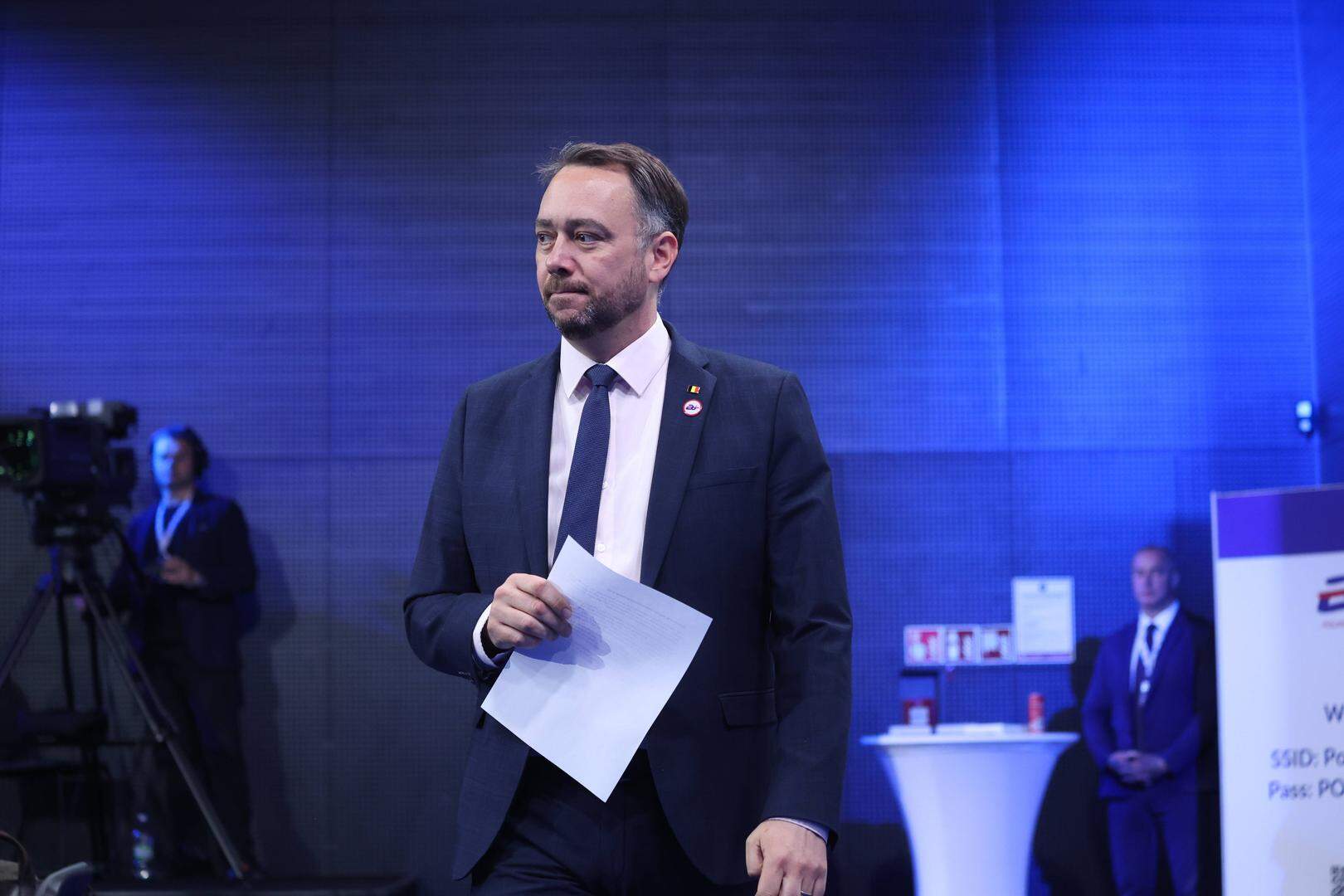 epa12083240 Belgium's Minister of Foreign Affairs, European Affairs and Development Cooperation, Maxime Prevot, attends the 3rd working session - informal EU discussion on EU-US relations, at the informal meeting of EU foreign ministers in Gymnich format as part of Poland's presidency of the EU council at the Polish Army Museum in Warsaw, Poland, 08 May 2025.  EPA-EFE/Leszek Szymanski POLAND OUT