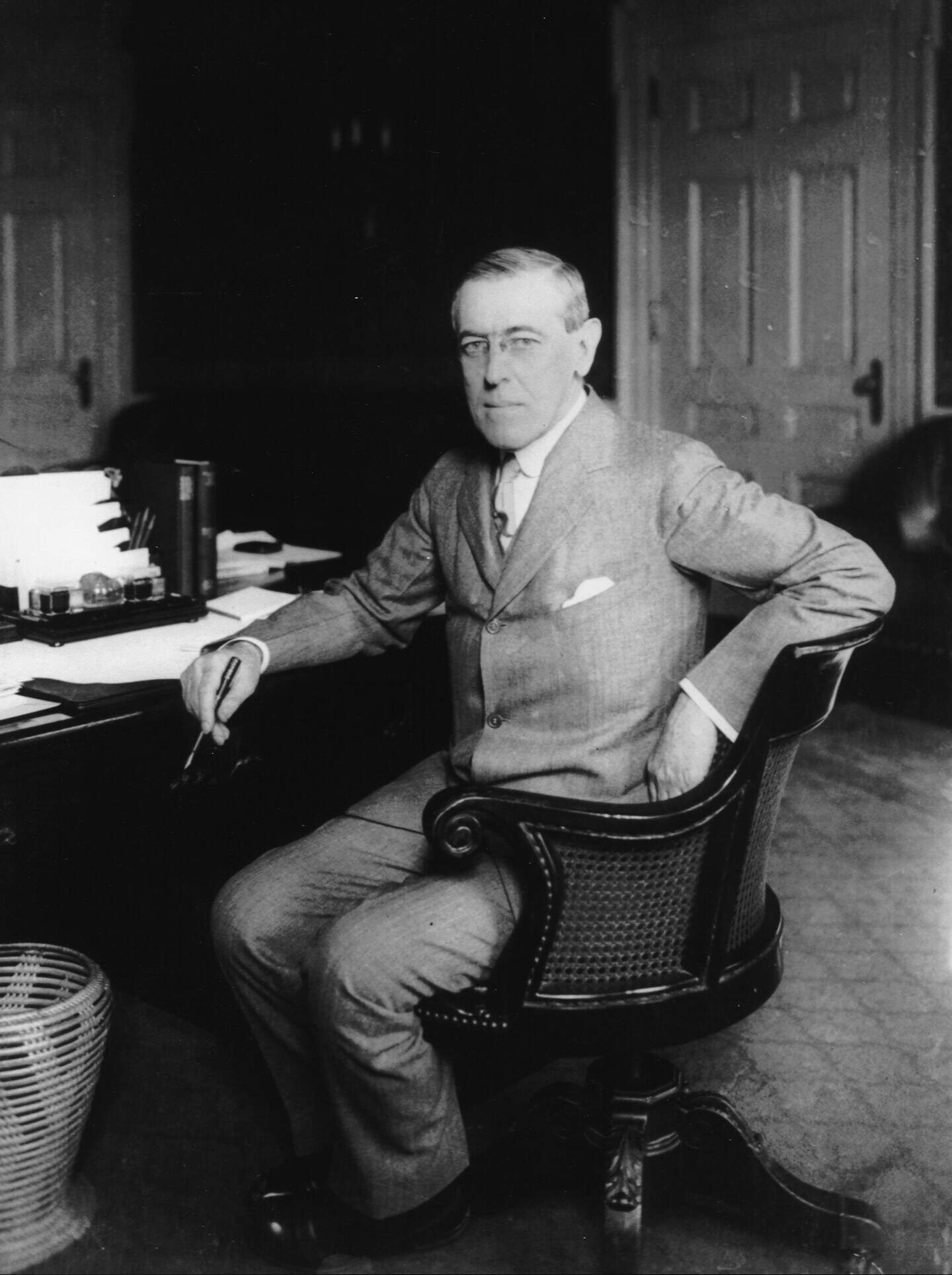 (Thomas) Woodrow Wilson, 28th President of the United States of America (1913-1921) throughout the First World War._Suffered a severe stroke in October 1919 leaving him partially incapacitated. (Photo by: Photo12/Universal Images Group via Getty Images)