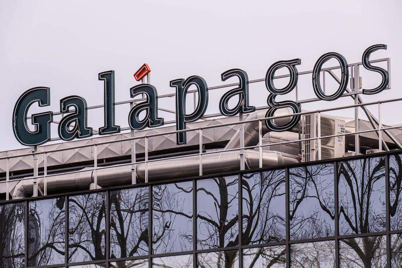 A Galapagos logo is seen at the pharmaceutical company Galapagos NV headquarters in Mechelen, Thursday 09 January 2025. Biotech company Galapagos splits into two and cuts 300 jobs in Europe. A significant reduction in the workforce is planned in Belgium. BELGA PHOTO JONAS ROOSENS