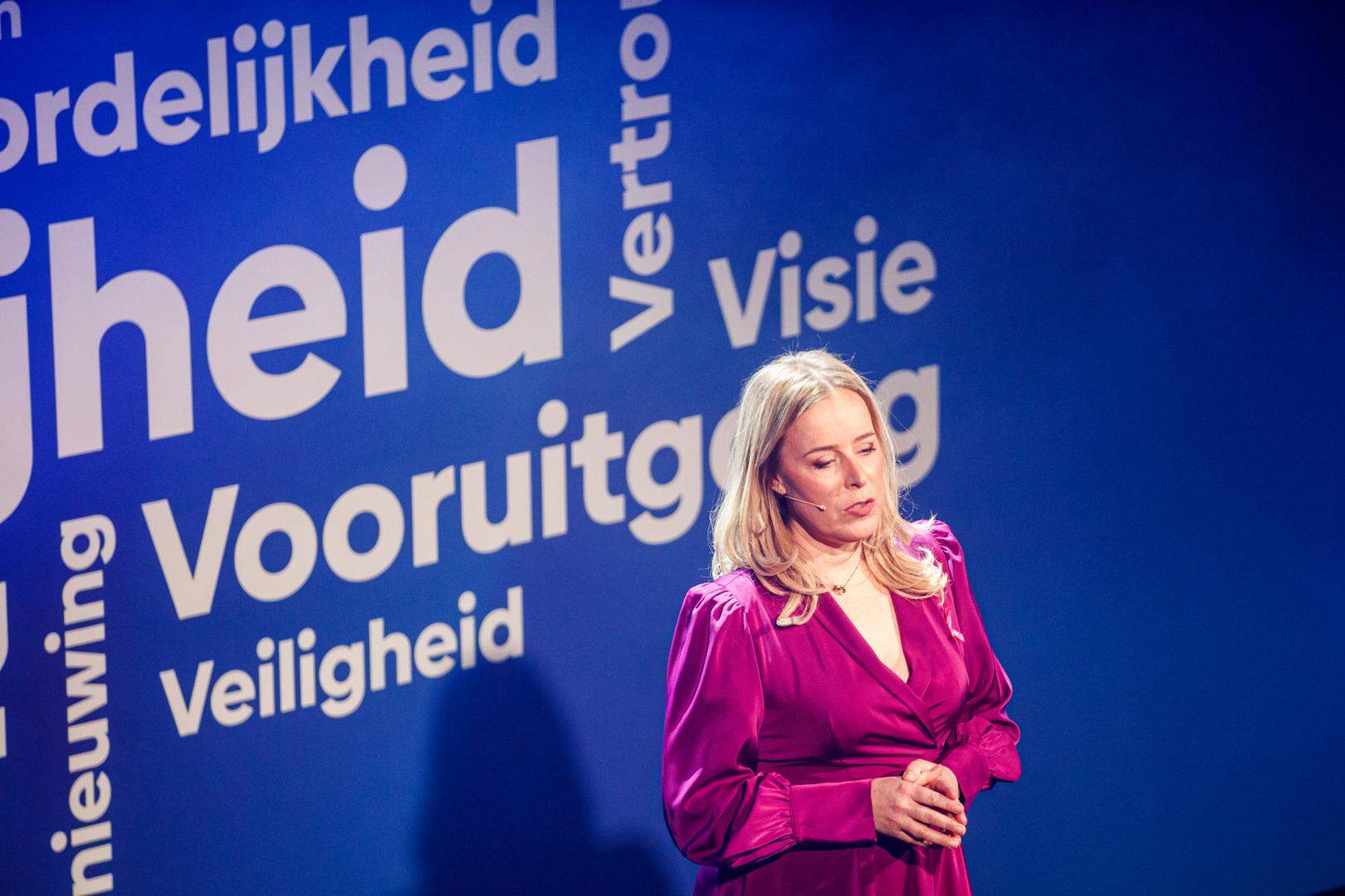 Open vld's chairwoman Eva De Bleeker pictured during the traditional new year's reception of Flemish liberal party Open Vld, in Brussels, Monday 20 January 2025. BELGA PHOTO HATIM KAGHAT
