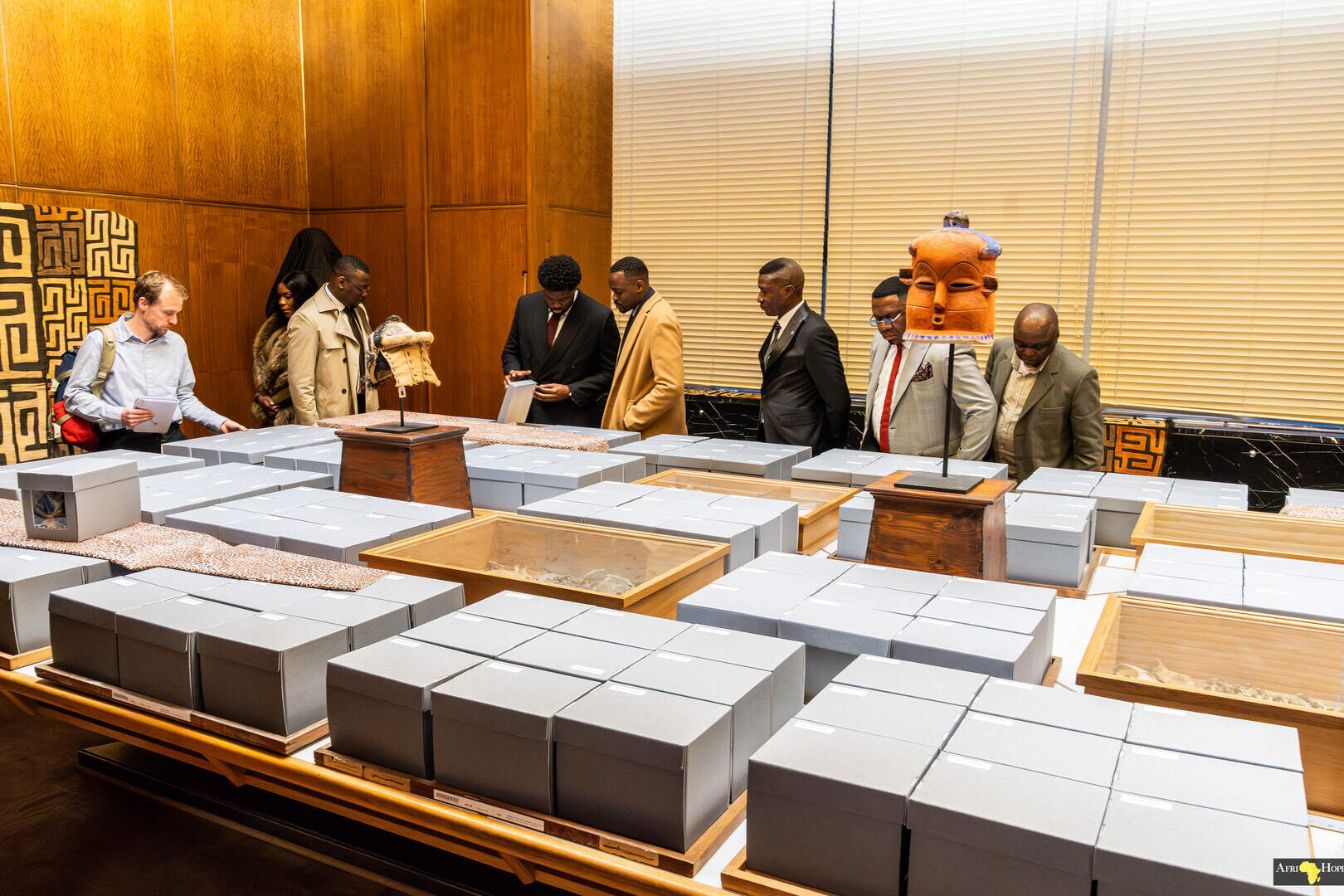De Congolese schedels waren maandag voor beperkt publiek te zien in het Museum voor Natuurwetenschappen.
