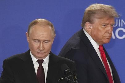 President Donald Trump, right, Russia's President Vladimir Putin arrive for a joint press conference at Joint Base Elmendorf-Richardson, Alaska, Friday, Aug. 15, 2025. (AP Photo/Jae C. Hong)