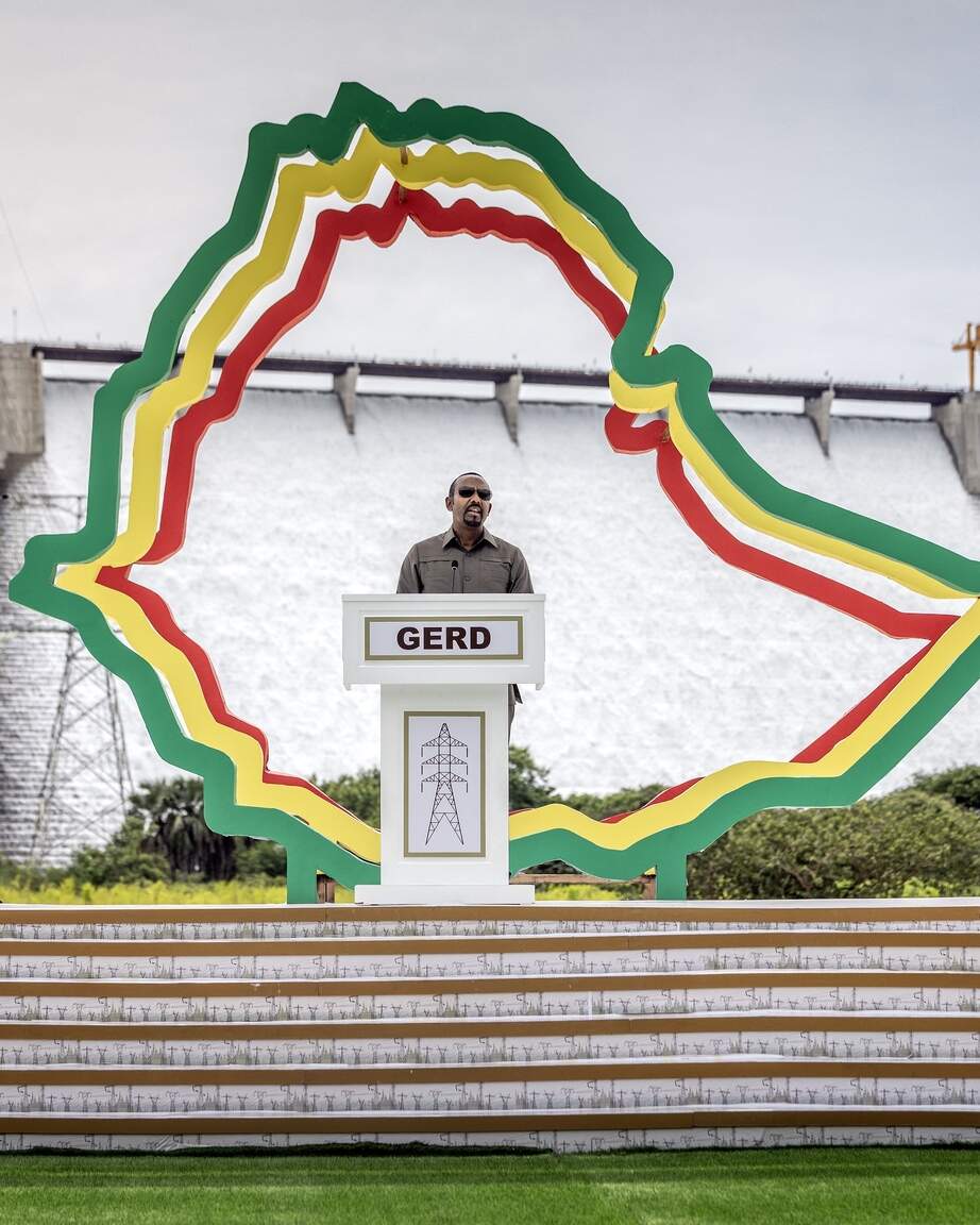 Prime Minister of Ethiopia Abiy Ahmed delivers his remarks during the official inauguration ceremony of the Grand Ethiopian Renaissance Dam (GERD) in Guba, on September 9, 2025. Ethiopia inaugurated the continent's largest hydroelectric project on Tuesday, with Prime Minister Abiy Ahmed calling it a "great achievement for all black people" despite years of diplomatic rancour over the dam with downstream neighbour Egypt. 
Luis TATO / AFP