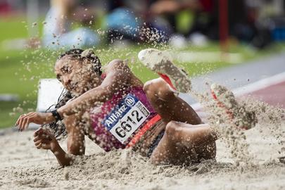 Met een sprongt van 6m48 pakte Thiam zaterdag in Brussel de Belgische titel. “Meer nog dan medailles zou ik nog eens een grote score willen halen.“