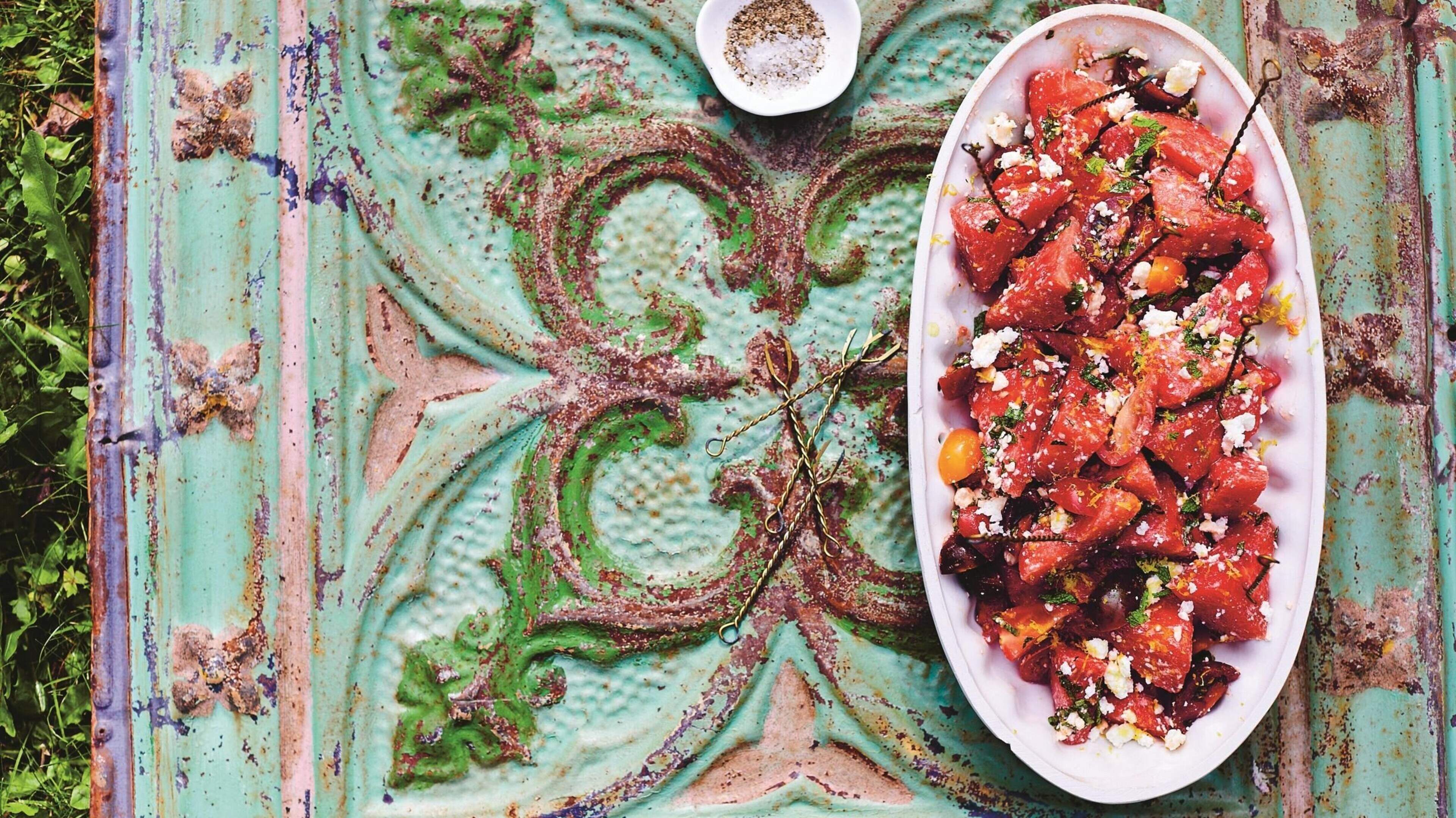 Watermeloensalade met feta en munt