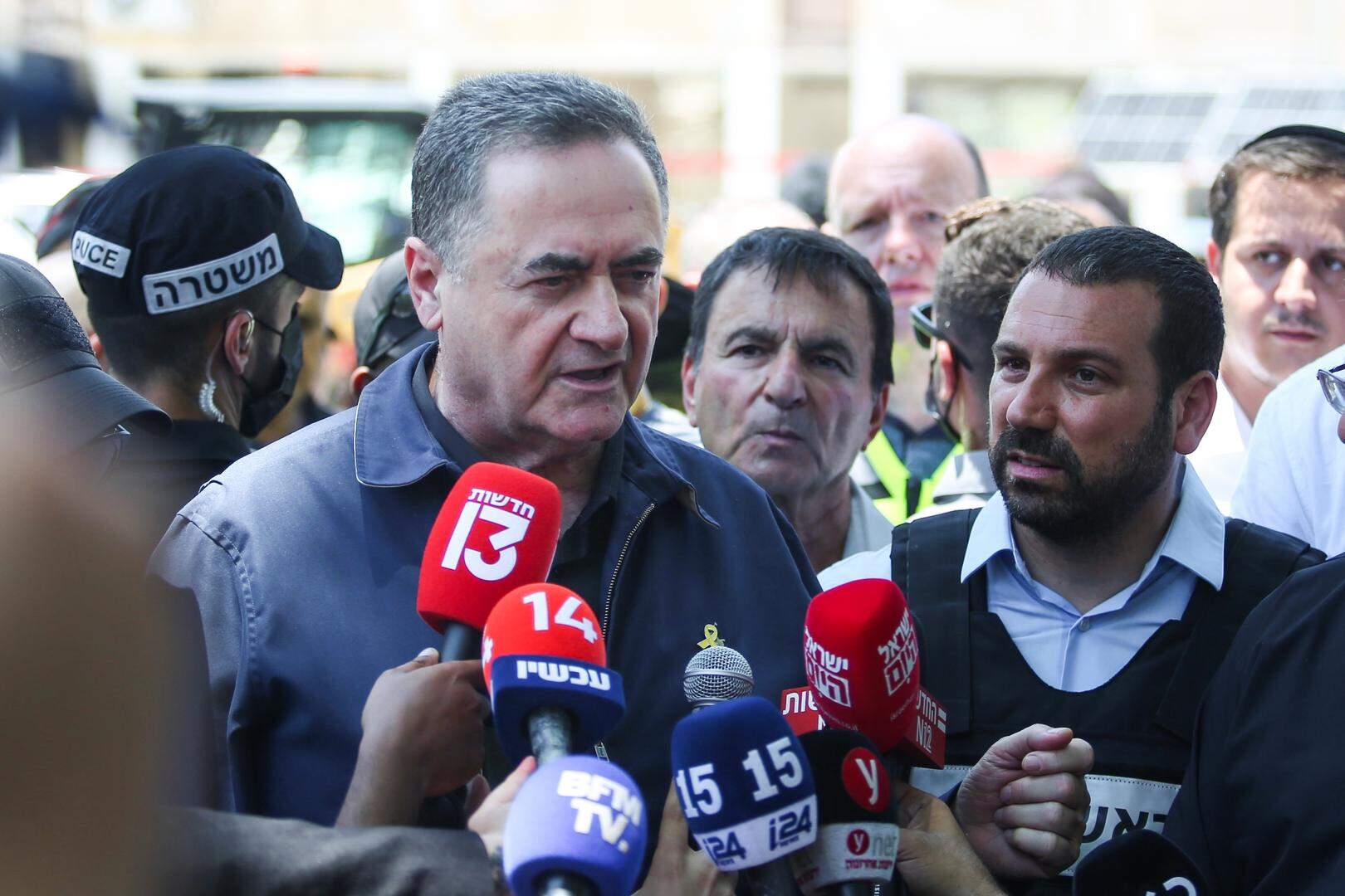 Yisraël KatzHOLON, ISRAEL - JUNE 19: Israeli Defense Minister Yisrael Katz and Israeli National Security Minister Itamar Ben Gvir speak to the press after Iranian retaliation for Israeli attacks in Holon, Israel on June 19, 2025. (Photo by Saeed Qaq/Anadolu via Getty Images)