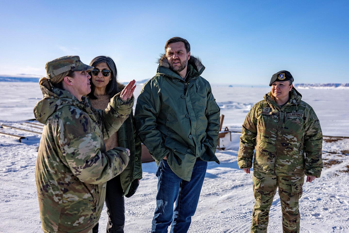 US Vice President JD Vance and Second Lady Usha Vance tour the US military's Pituffik Space Base in Greenland on March 28, 2025. JIM WATSON/Pool via REUTERS
