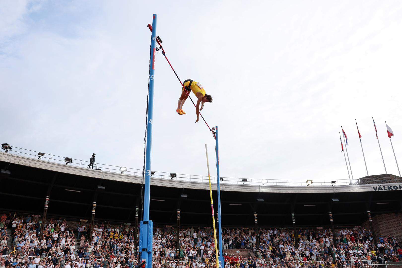 STOCKHOLM, SWEDEN - JUNE 15: Armand Duplantis of Team Sweden jumps 6.28 to set a new World Record in the Men's Pole Vault Final during the BAUHAUS-galan, part of the 2025 Diamond League at Olympic Stadium on June 15, 2025 in Stockholm, Sweden. (Photo by Linnea Rheborg/Getty Images)