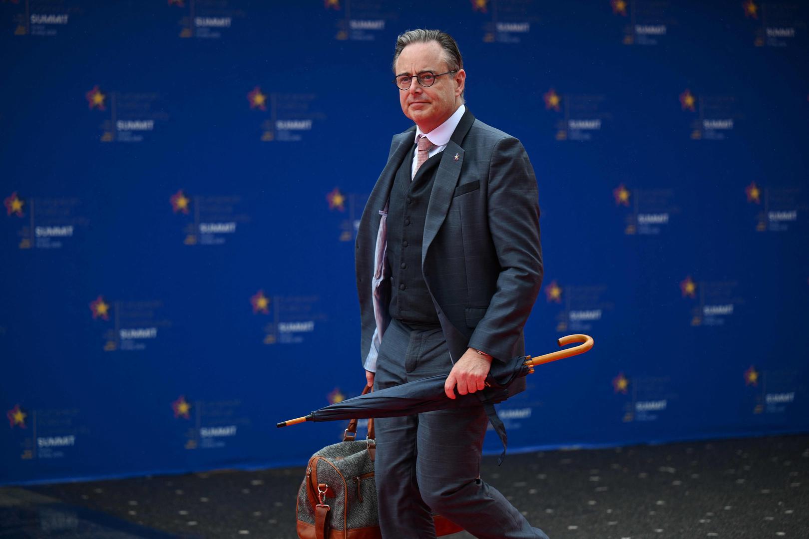 Belgium's Prime Minister Bart De Wever arrives for the European Political Community (EPC) summit, in Tirana on May 16, 2025. (Photo by Armend NIMANI / AFP)
