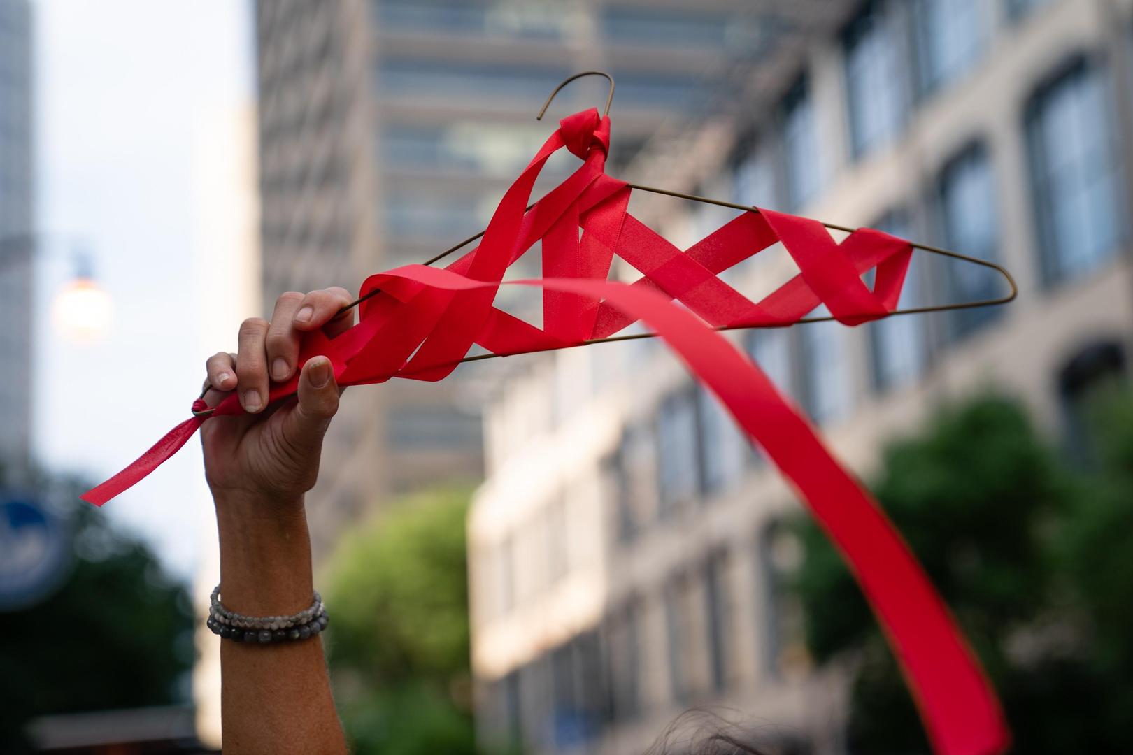Protesten in Atlanta Georgia in juni 2022 na de afschaffing van Roe v Wade.